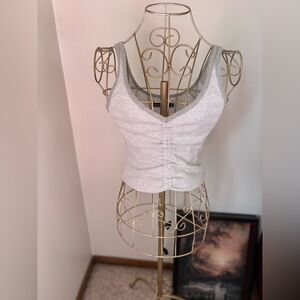 Abercrombie & Fitch Striped  Tank Top Ruched Front Size Small Gray